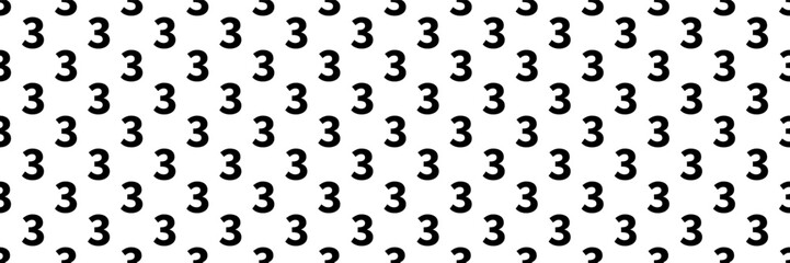 horizontal seamless black number three pattern background on white.