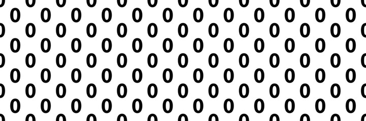 horizontal seamless black number zero pattern background on white.
