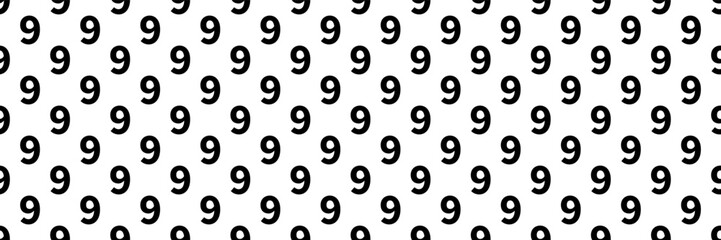 horizontal seamless black number nine pattern background on white.