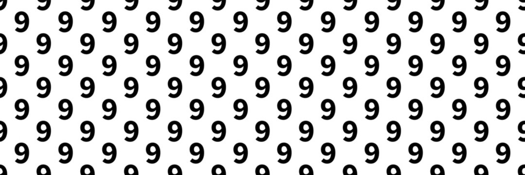 horizontal seamless black number nine pattern background on white.