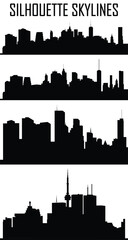 Silhouettes of Skylines of skyscrappers, buildings, towers. Perfect for any tourism post, banners, ads designs. Editable. EPS 10