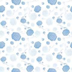 Garden Blue Flowers and Bright Leaves Seamless Pattern. Artistic seamless pattern. Summer design of textile, fabric, wallpaper, background and more.