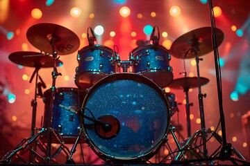 Blue Drum Set Under Stage Lights