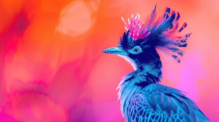 Pop art bird with neon colors, whimsical elements,bold lines, abstract patterns