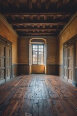 Fototapeta premium Living room reconstruction spacious room with window and door for interior redesign