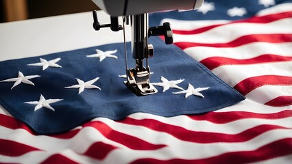 American flag under sewing machine, world sewing machine day