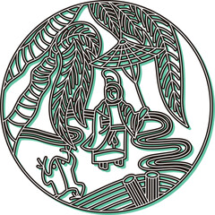 カラーシャドウの円形花札　霜月　栃　11月　小野道風　栃に小野道風