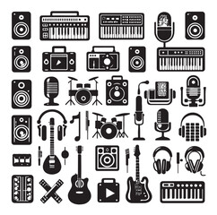 vector black music icons set