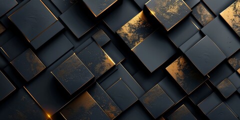 Abstract Geometric Pattern with Black and Gold Squares