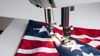 American flag under sewing machine, world sewing machine day