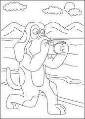 photographer dog coloring book page