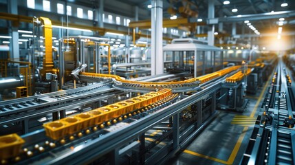 Fototapeta premium A factory with a conveyor belt that is yellow