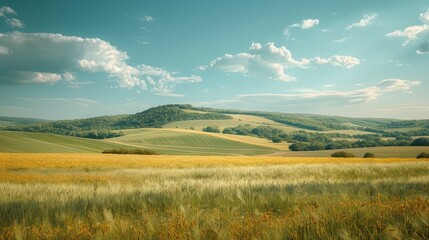 Fototapeta premium A large, open field with a few trees in the distance
