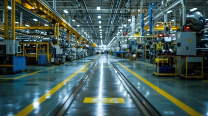 A factory with a long, empty hallway