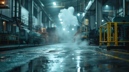 A factory with a lot of smoke and steam