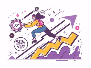 a woman running up a graph