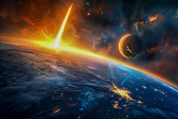 A meteor hitting earth poster