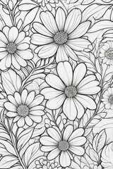 Obraz premium Flowers pattern meadow Kids/adults coloring page book art, line art illustration