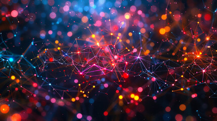 Neural Network Visualization with Interconnected Nodes. vibrant visualization of neural network with interconnected nodes and glowing connections, representing artificial intelligence and data science