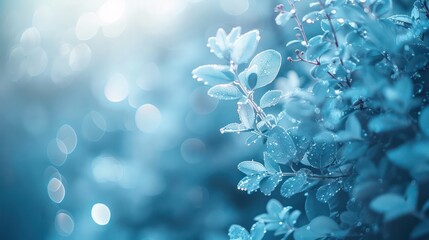 A blue leafy plant with droplets of water on it
