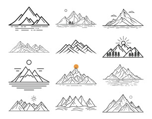 A bundle of Line art mountain vector icon style