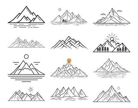 A bundle of Line art mountain vector icon style
