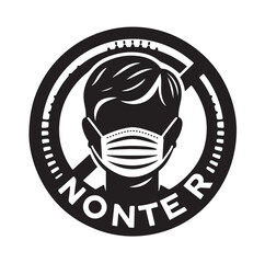 No entry without facemask. Warning sign for notice people, beware and wear face mask before enter area. Man, facemask required, coronavirus icon vector illustration