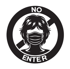No entry without facemask. Warning sign for notice people, beware and wear face mask before enter area. Man, facemask required, coronavirus icon vector illustration