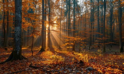 Fototapeta premium Sunlit forest in autumn