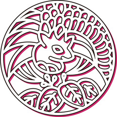 カラーシャドウの円形ミニ花札　師走　桐　鳳凰　12月　桐に鳳凰