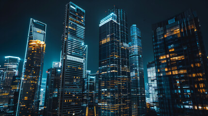 Obraz premium Modern skyscrapers illuminated at night