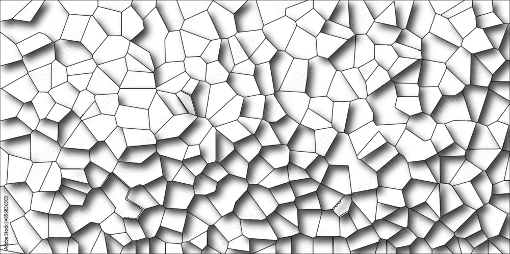 Aufkleber white broken stained glass background with black lines. 3d shapes geometric retro tiles pattern. qua