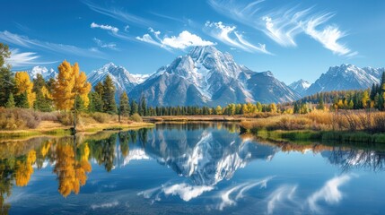 Fototapeta premium A beautiful mountain range with a lake in the foreground