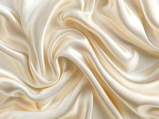 Elegant close-up of smooth, cream-colored satin fabric with gentle folds, showcasing luxurious texture and softness.