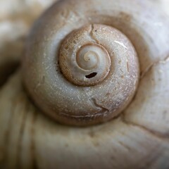 Close-up of a spiral seashell showcasing its intricate patterns and textures