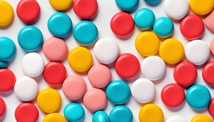 Obraz premium Capsules and tablets of various colors lay on the floor.