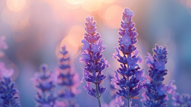 A bunch of purple flowers with a blue sky in the background