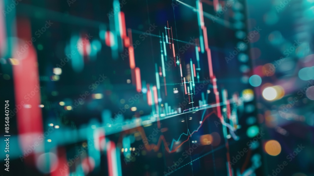 Poster A close-up of a stock market trading screen displaying fluctuating graphs and charts of various stocks.
