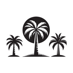 Black palm trees set isolated on white background. Palm silhouettes. Design of palm trees for posters, banners and promotional items. Vector illustration