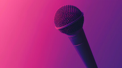 A isolated microphone on colorfull background with copy space . Open mic poster disco party. 