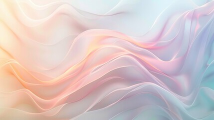 Obraz premium Abstract background featuring gentle, flowing waves in soft gradient pastel colors of pink, peach, and blue, creating a serene and calming effect.