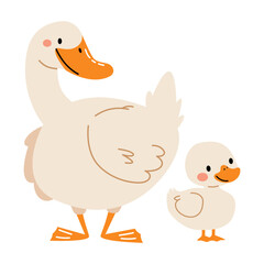 Flat vector illustration in children's style on white background. Cute goose and goose . Vector illustration