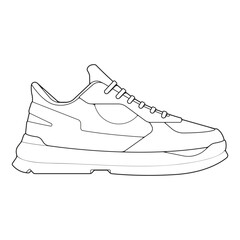 Black and white contour vector illustration of shoes. sneakers, unisex, outline sneakers. vector line.