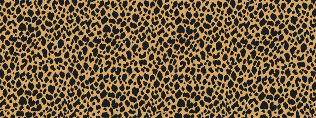Leopard print. Seamless leopard pattern. Animal leopard skin background with black and brown spots on beige backdrop. Fashion stylish vector texture. Vector EPS 10