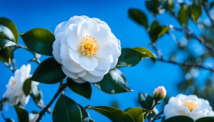Camellia Flower And Blue Sky 