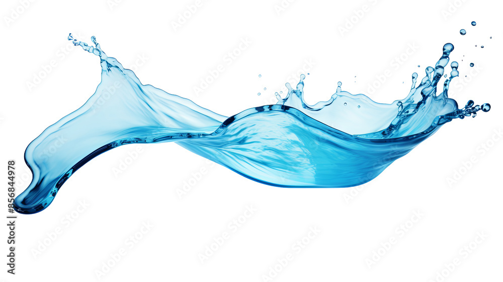 Wall mural dynamic water liquid splash in 3d isolated on white background - transparent cut out top view for di