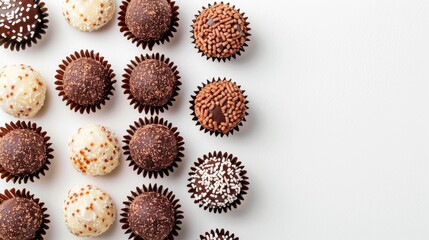 Traditional Brazilian Candy Brigadeiro on White Background with Text Space
