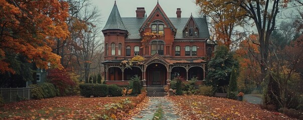 Fototapeta premium Victorian Gothic house with pointed arches.