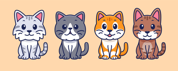 Fototapeta premium Cute cat set with various breed vector illustration