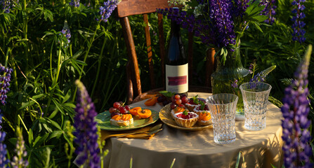 relaxing, romantic wine picnic at lavender fields and scenic countryside